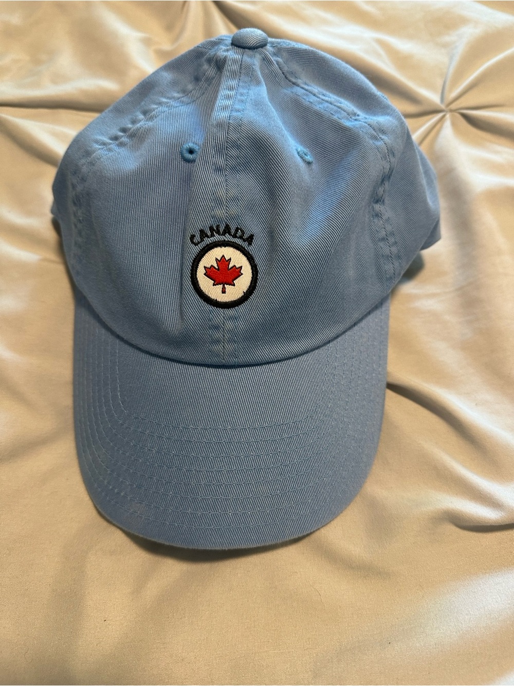 Light Blue Canada Baseball Cap with Red Maple Leaf Patch